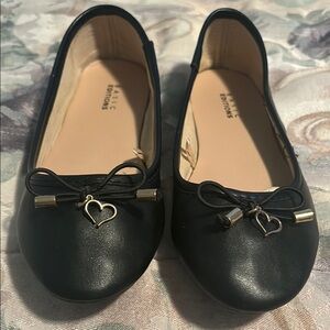 Girls Black Ballet Flats with Heart Charm